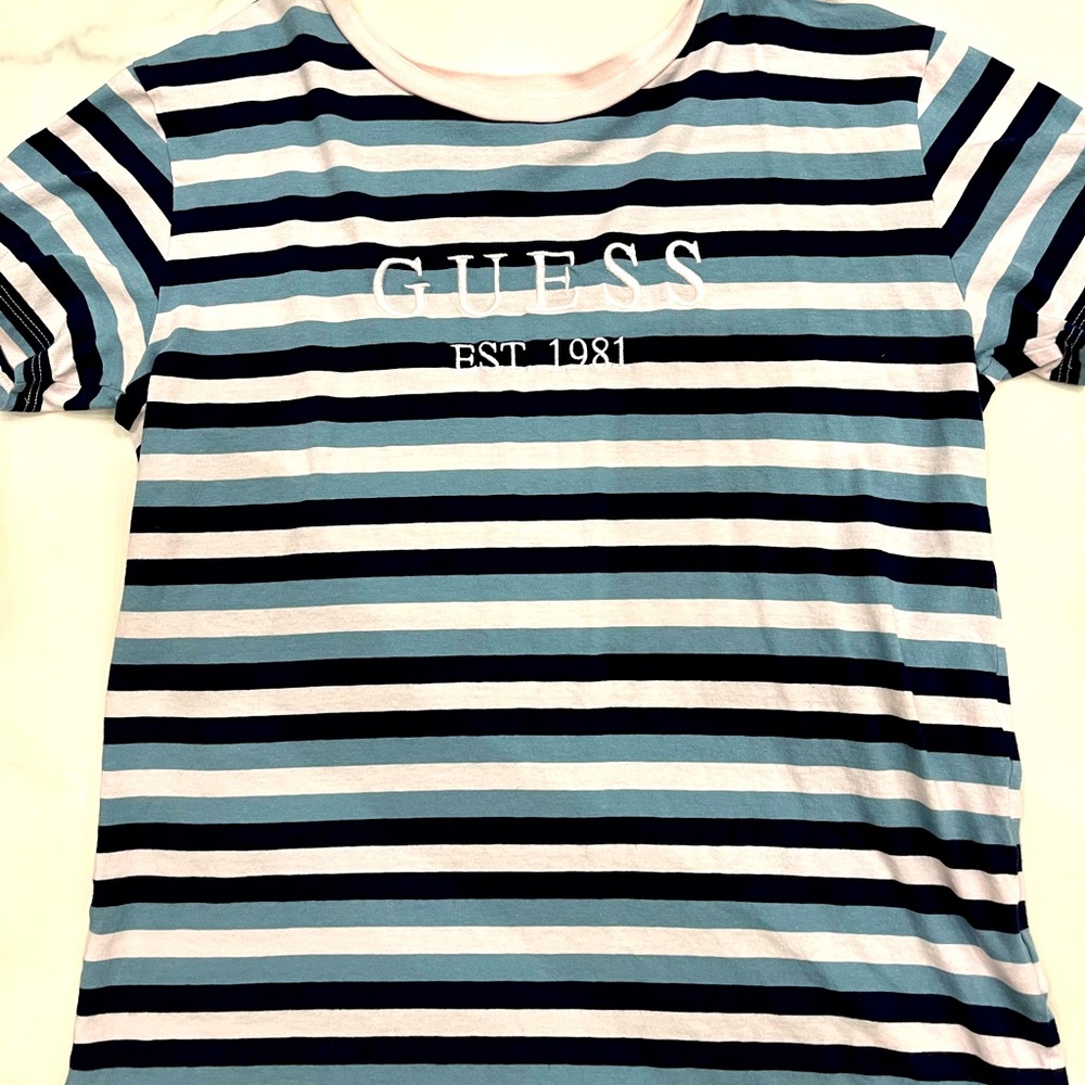 Blue, black, and white top!